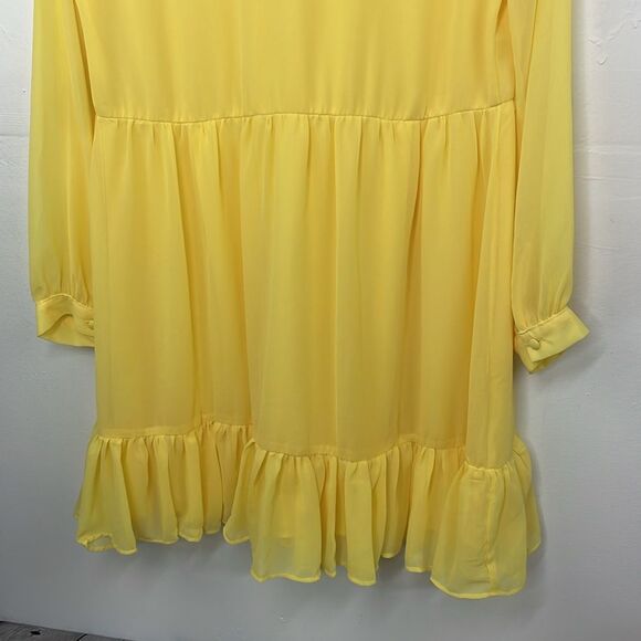 Vince Camuto Yellow Chiffon Dress Baby Doll Split neck tiered long sleeve Small - Picture 9 of 15